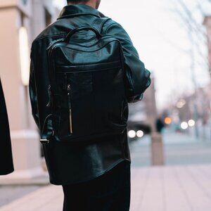 Italian Leather Backpack | Handmade Full-Grain Black Leather Bag | Travel & Work